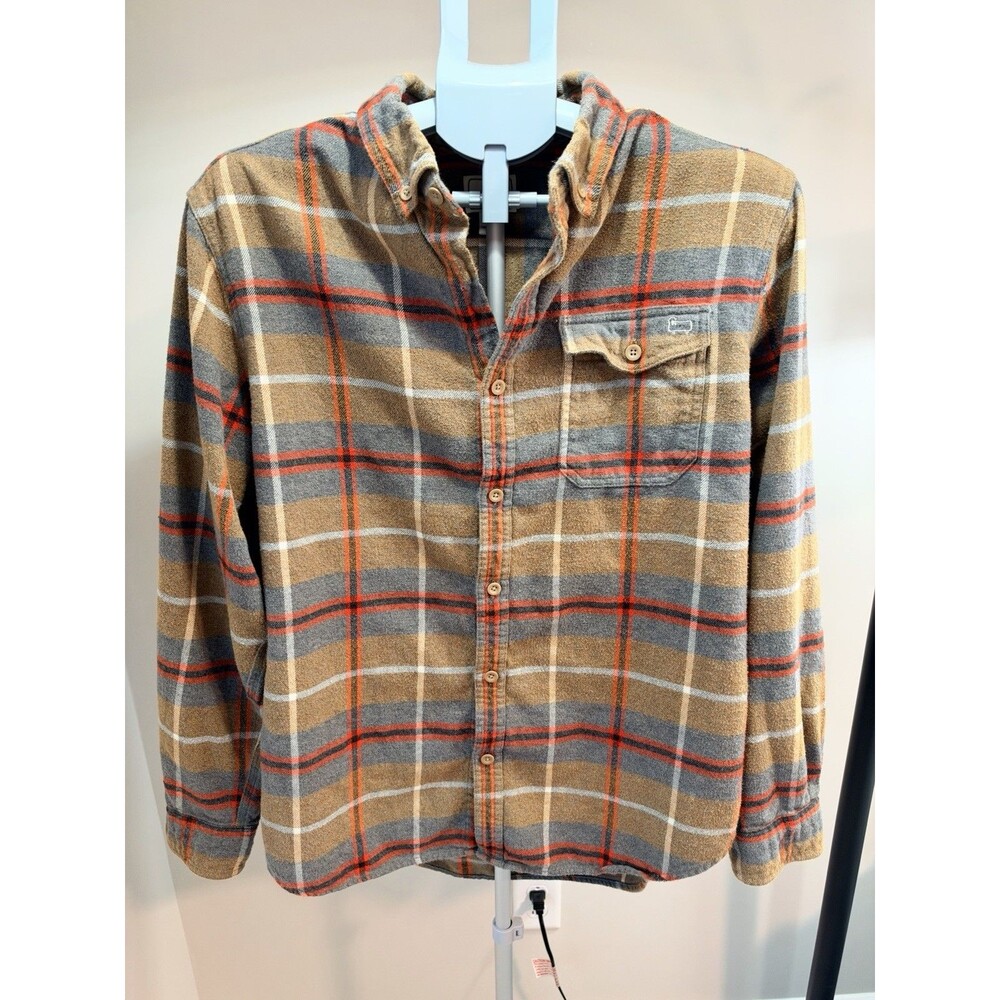 Woolrich Mens Large Organic Cotton Heavy Flannel Plaid Button Down Olive Green